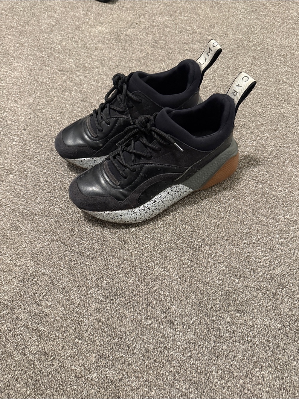 Stella McCartney Black Lace-Up Platform Sneakers with Speckled Midsole